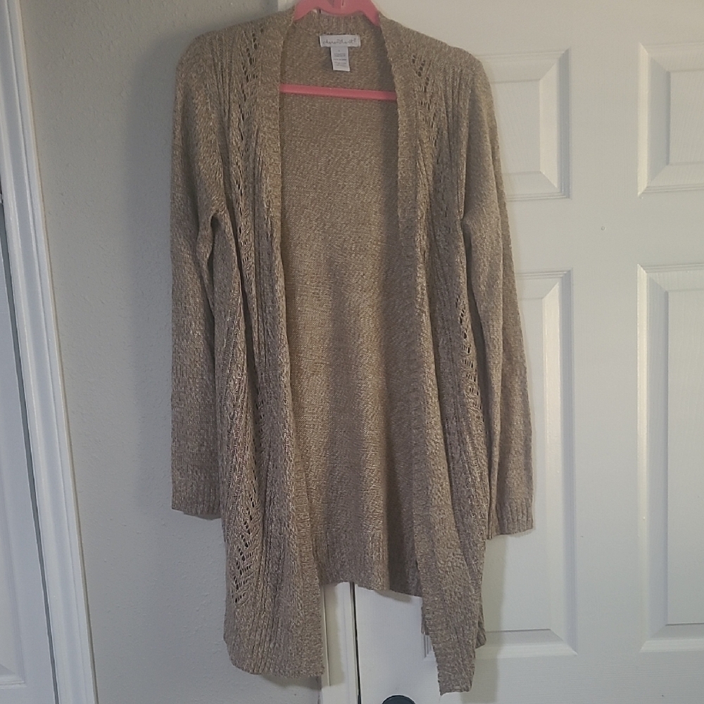 KEREN hart Women's Tan Open-Front Cardigan